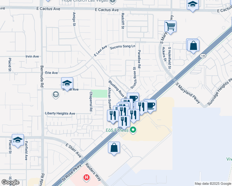 map of restaurants, bars, coffee shops, grocery stores, and more near 856 Blue Rosalie Place in Henderson
