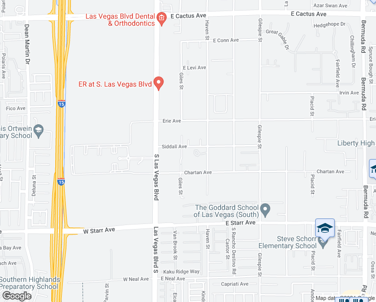 map of restaurants, bars, coffee shops, grocery stores, and more near 55 Siddall Avenue in Las Vegas