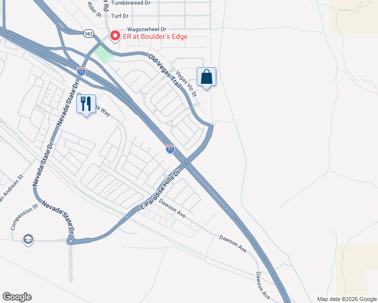 map of restaurants, bars, coffee shops, grocery stores, and more near 1597 Lefty Garcia Way in Henderson