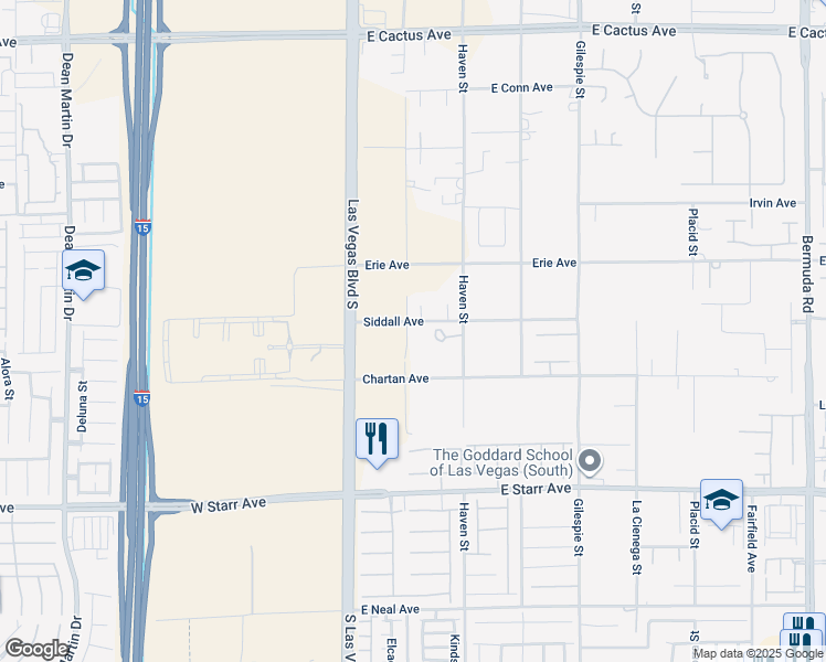 map of restaurants, bars, coffee shops, grocery stores, and more near 55 Siddall Avenue in Las Vegas