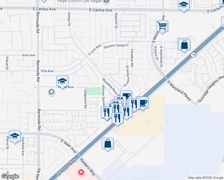 map of restaurants, bars, coffee shops, grocery stores, and more near 871 Blushing Rose Place in Henderson