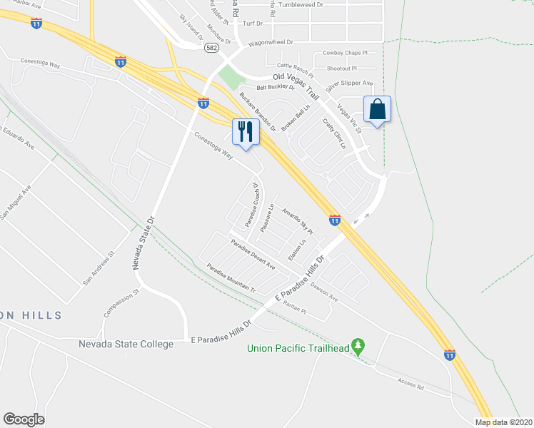 map of restaurants, bars, coffee shops, grocery stores, and more near 1085 Pleasure Lane in Henderson