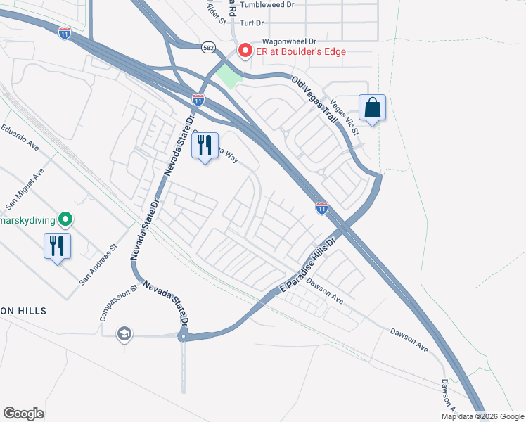 map of restaurants, bars, coffee shops, grocery stores, and more near 1143 Grass Pond Place in Henderson