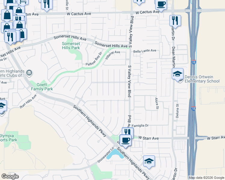 map of restaurants, bars, coffee shops, grocery stores, and more near 11012 Carberry Hill Street in Las Vegas