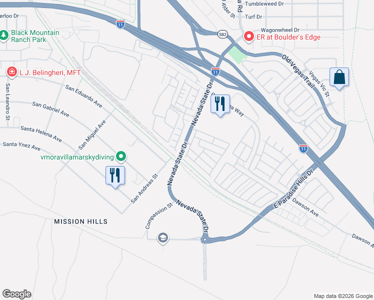 map of restaurants, bars, coffee shops, grocery stores, and more near 9045 Nevada State Drive in Henderson