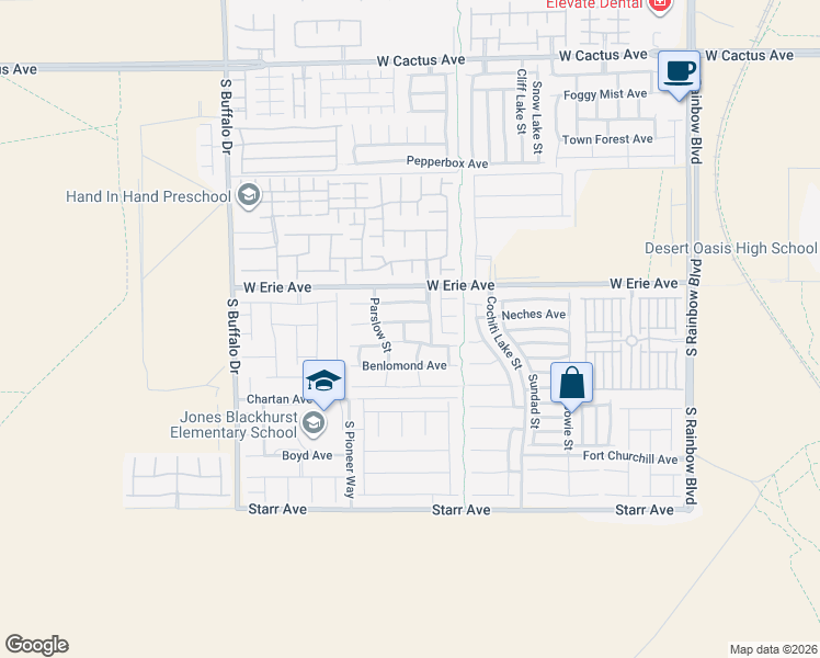 map of restaurants, bars, coffee shops, grocery stores, and more near 7418 Bakewell Avenue in Las Vegas