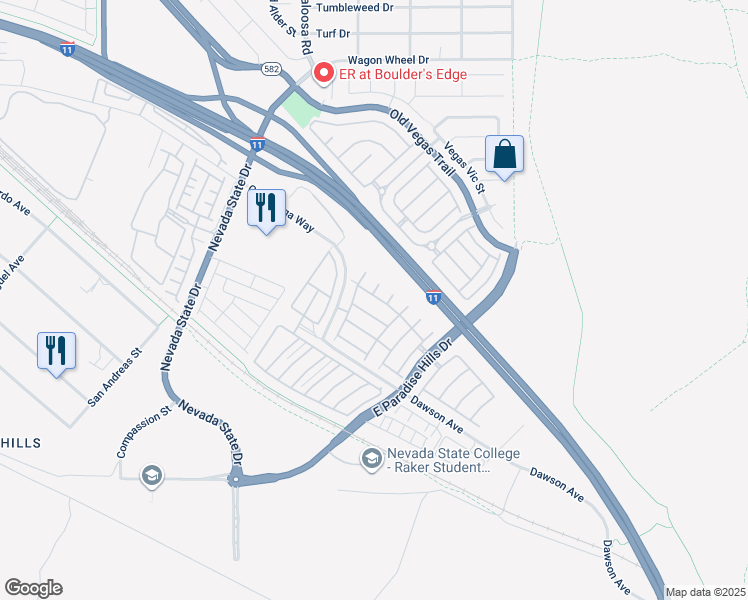 map of restaurants, bars, coffee shops, grocery stores, and more near 1149 Amarillo Sky Place in Henderson