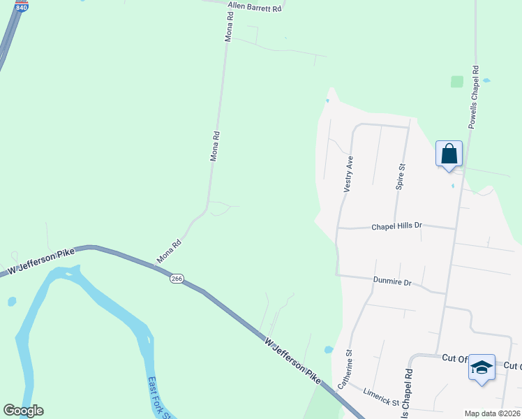 map of restaurants, bars, coffee shops, grocery stores, and more near 7284 Mona Road in Murfreesboro