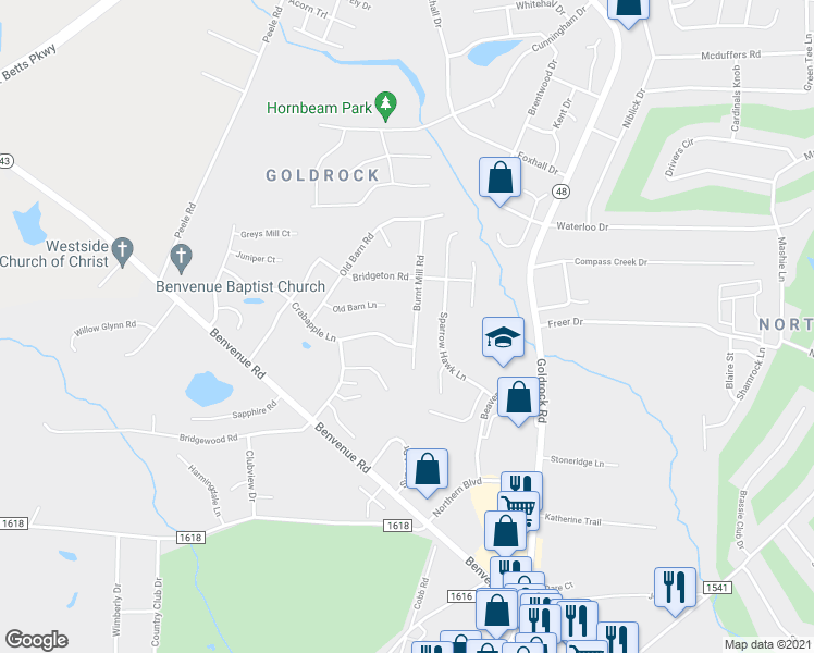 map of restaurants, bars, coffee shops, grocery stores, and more near 1708 Burnt Mill Road in Rocky Mount