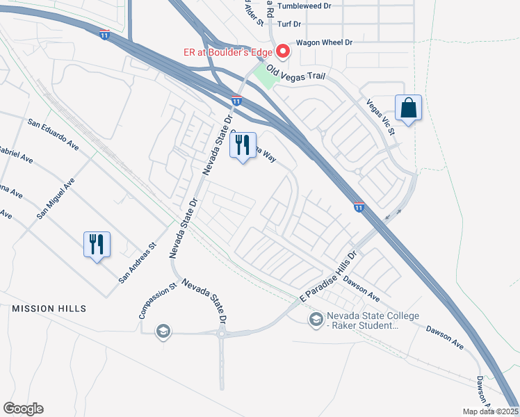 map of restaurants, bars, coffee shops, grocery stores, and more near 1099 Country Coach Drive in Henderson