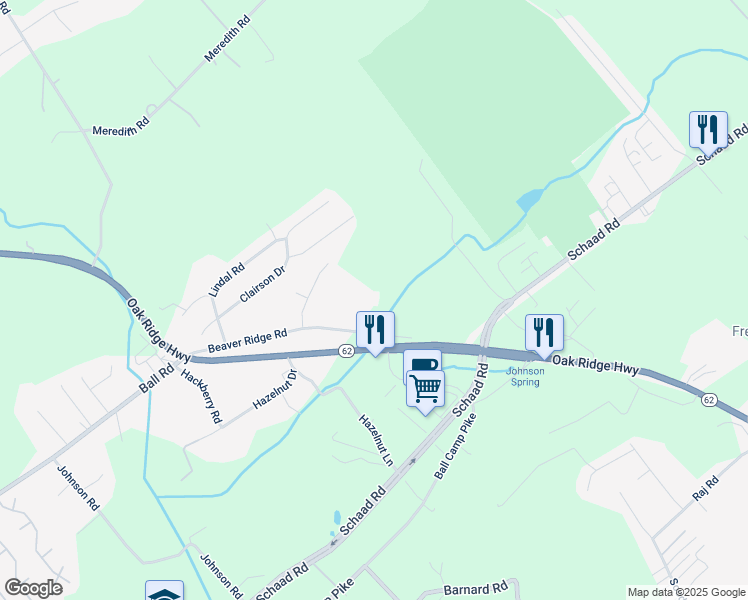 map of restaurants, bars, coffee shops, grocery stores, and more near 4629 Beaver Ridge Road in Knoxville