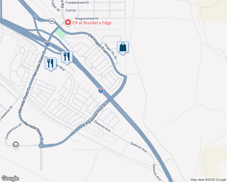 map of restaurants, bars, coffee shops, grocery stores, and more near 1597 Lefty Garcia Way in Henderson