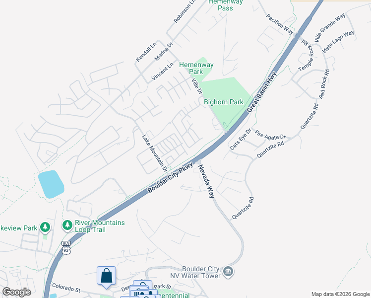 map of restaurants, bars, coffee shops, grocery stores, and more near 114 Harbor View Drive in Boulder City