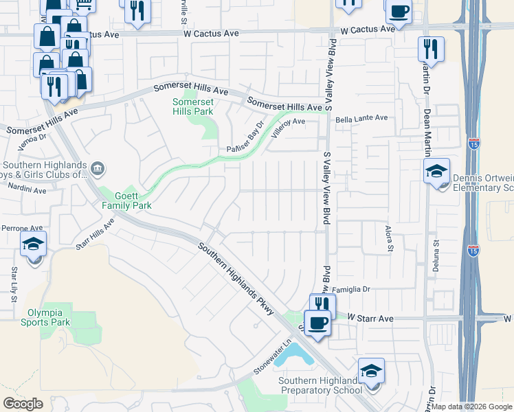 map of restaurants, bars, coffee shops, grocery stores, and more near 10984 Fishers Island Street in Las Vegas