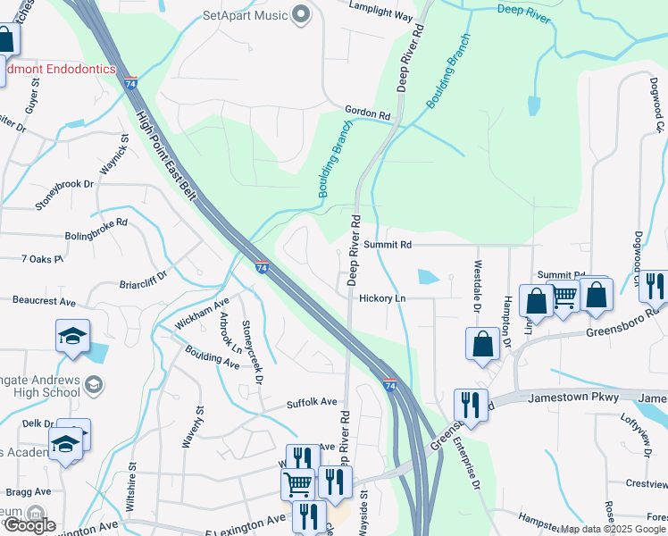 map of restaurants, bars, coffee shops, grocery stores, and more near 2023 Water Stone Lane in High Point