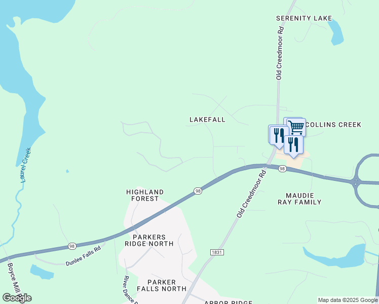 map of restaurants, bars, coffee shops, grocery stores, and more near 1716 Frosty Hollow Road in Wake Forest