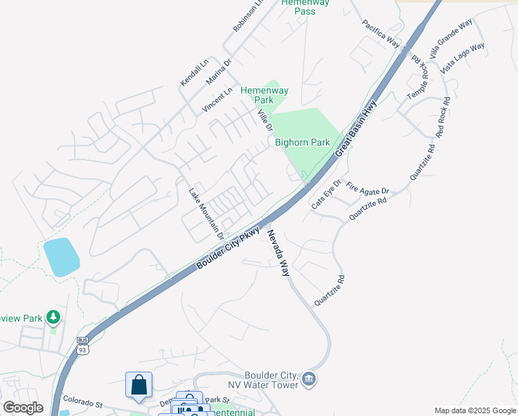 map of restaurants, bars, coffee shops, grocery stores, and more near 695 Bay View Drive in Boulder City
