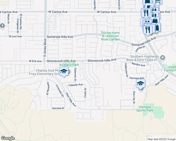 map of restaurants, bars, coffee shops, grocery stores, and more near 11014 Sospel Place in Las Vegas