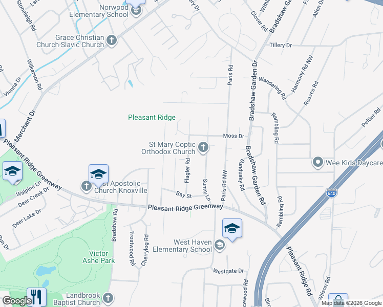 map of restaurants, bars, coffee shops, grocery stores, and more near 2008 Flagler Road in Knoxville