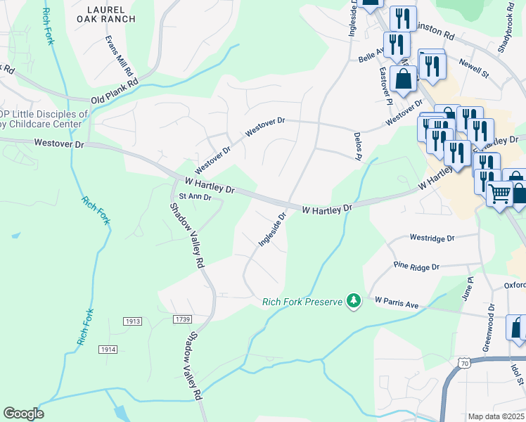 map of restaurants, bars, coffee shops, grocery stores, and more near 790 Avalon Springs Court in High Point
