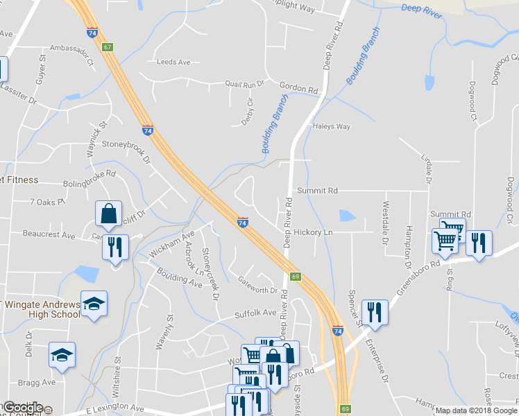 map of restaurants, bars, coffee shops, grocery stores, and more near 2772 Water Stone Loop in High Point