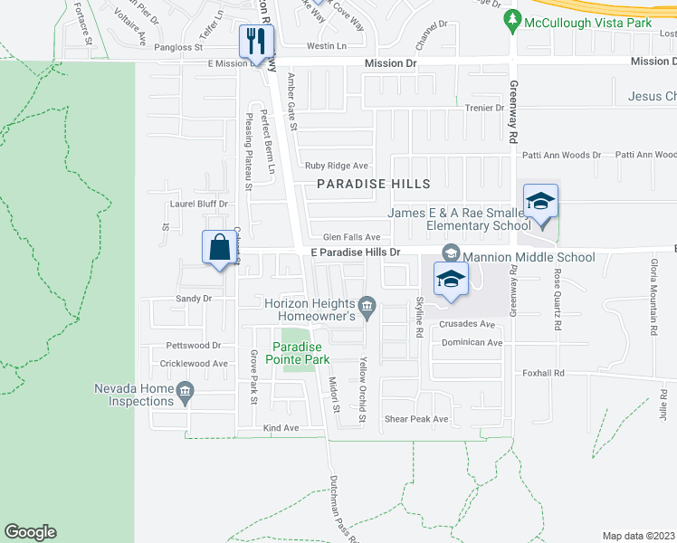 map of restaurants, bars, coffee shops, grocery stores, and more near 625 Lucky Pine Street in Henderson