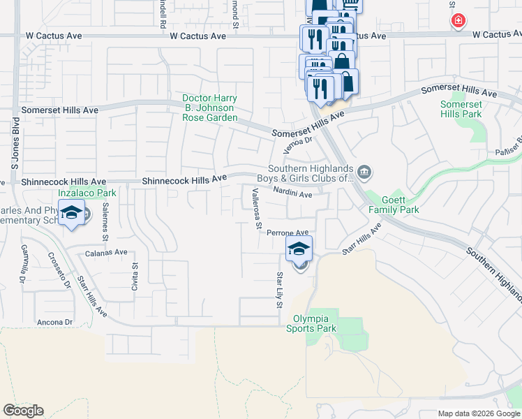 map of restaurants, bars, coffee shops, grocery stores, and more near 10976 Vallerosa Street in Las Vegas