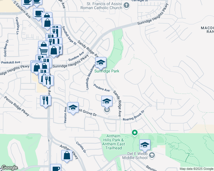 map of restaurants, bars, coffee shops, grocery stores, and more near 1012 Vanier Court in Henderson