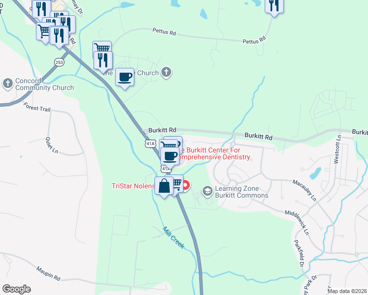 map of restaurants, bars, coffee shops, grocery stores, and more near 214 Muir Avenue in Nolensville