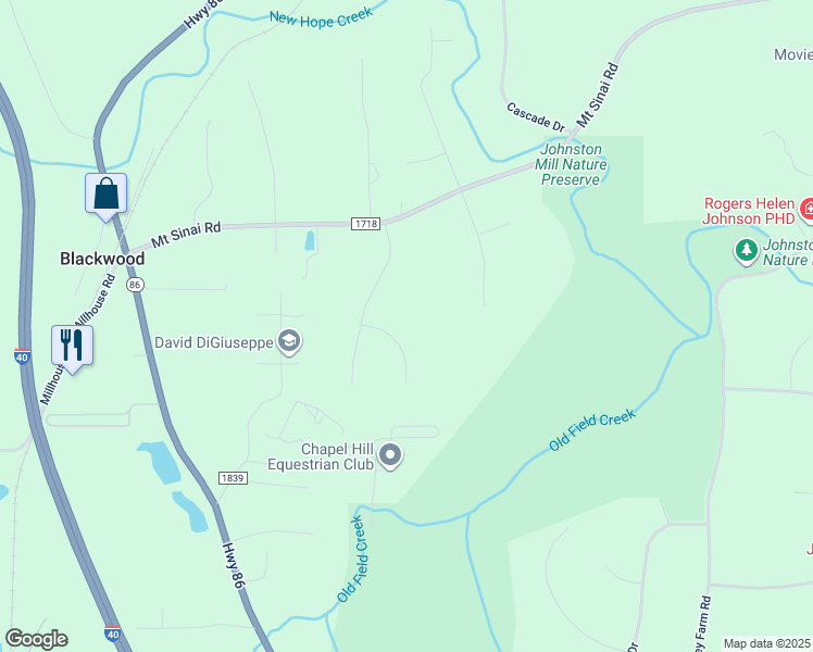map of restaurants, bars, coffee shops, grocery stores, and more near 365 Cairns Way in Chapel Hill