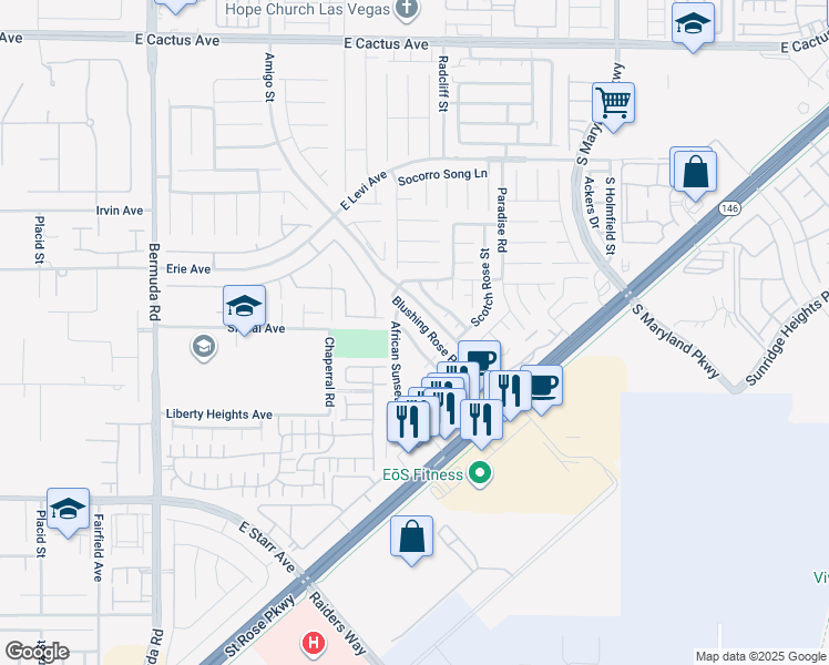 map of restaurants, bars, coffee shops, grocery stores, and more near 844 Blue Rosalie Place in Henderson