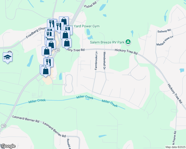 map of restaurants, bars, coffee shops, grocery stores, and more near 346 Farmbrooke Lane in Winston-Salem