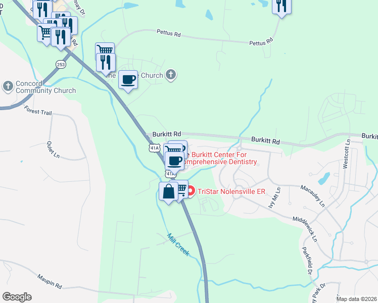 map of restaurants, bars, coffee shops, grocery stores, and more near 214 Muir Avenue in Nolensville