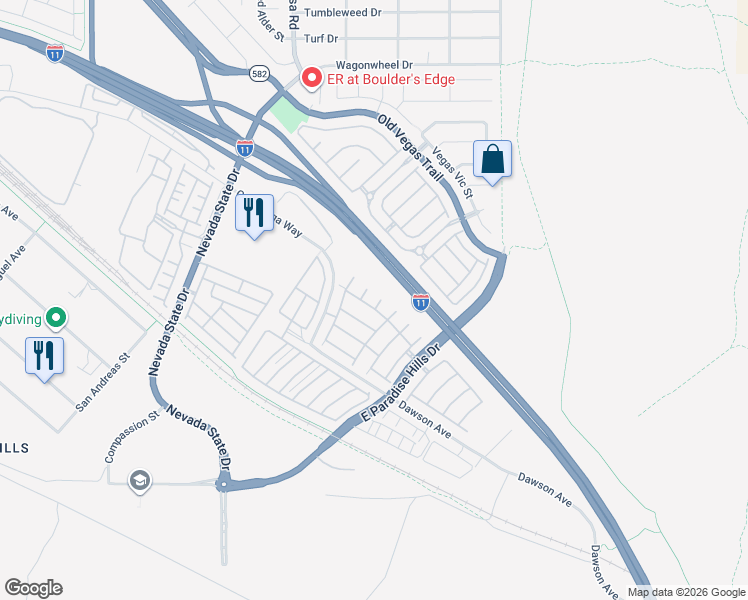 map of restaurants, bars, coffee shops, grocery stores, and more near 1069 Thrill Court in Henderson