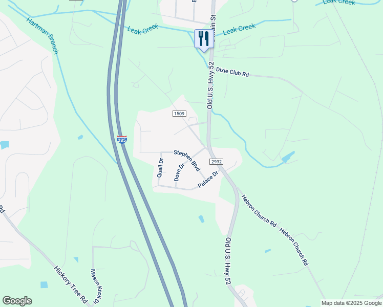map of restaurants, bars, coffee shops, grocery stores, and more near 240 Stephen Boulevard in Winston-Salem