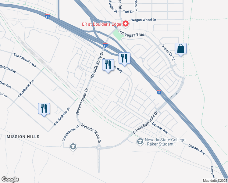 map of restaurants, bars, coffee shops, grocery stores, and more near 1099 Country Coach Drive in Henderson