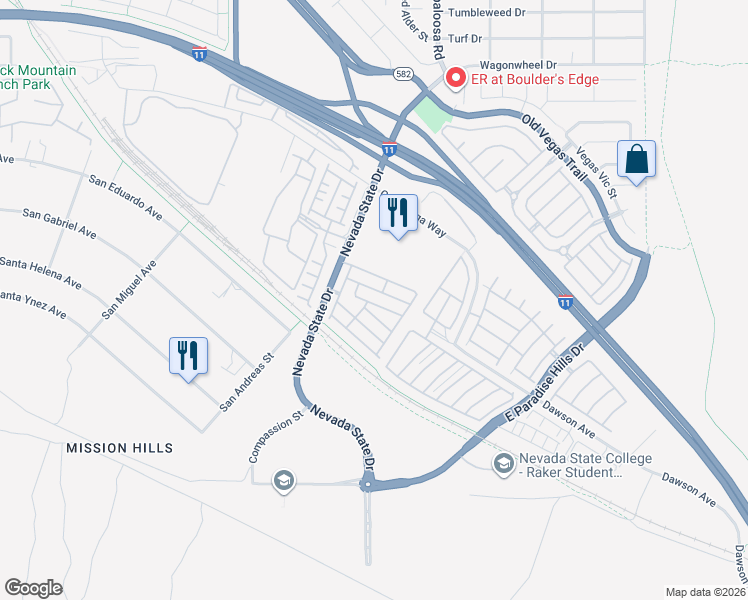 map of restaurants, bars, coffee shops, grocery stores, and more near 1131 Paradise Vista Drive in Henderson