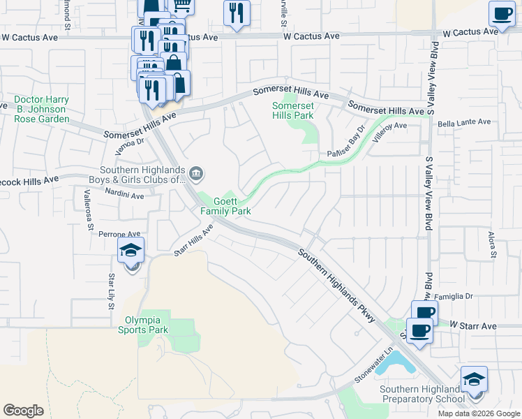 map of restaurants, bars, coffee shops, grocery stores, and more near 4456 Melrose Abbey Place in Las Vegas