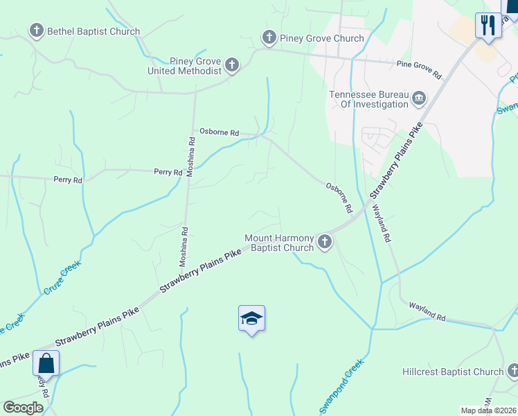 map of restaurants, bars, coffee shops, grocery stores, and more near 6318 Sky Song Lane in Knoxville