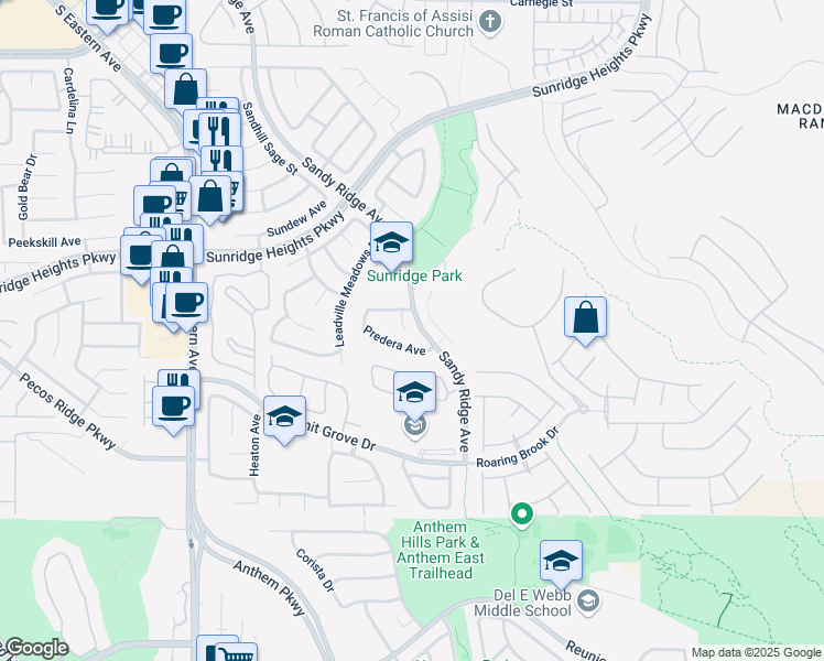 map of restaurants, bars, coffee shops, grocery stores, and more near 1012 Vanier Court in Henderson