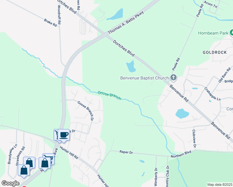 map of restaurants, bars, coffee shops, grocery stores, and more near North Halifax Road in WESLEYAN COL
