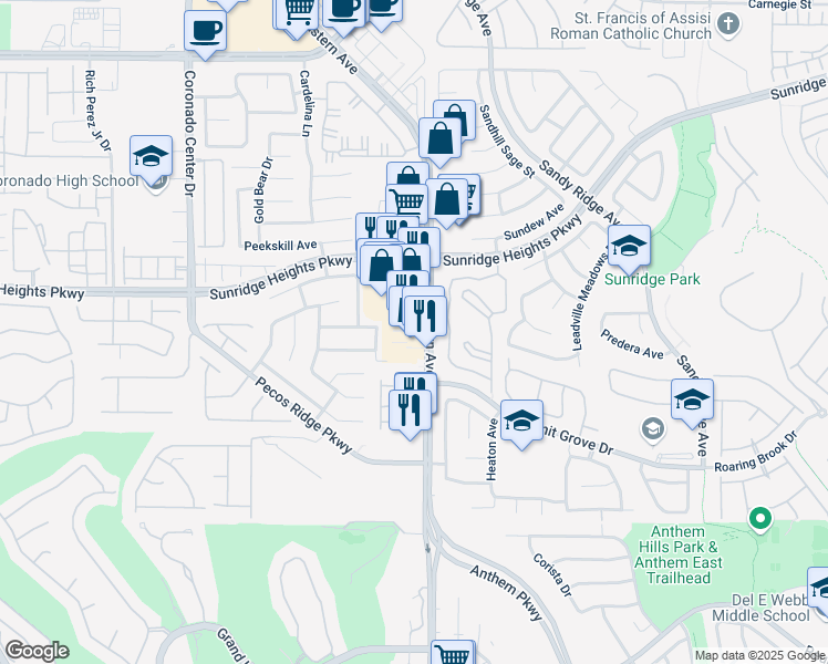 map of restaurants, bars, coffee shops, grocery stores, and more near 11165 South Eastern Avenue in Henderson