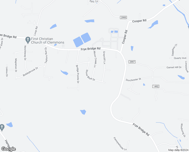 map of restaurants, bars, coffee shops, grocery stores, and more near 5349 Moss Creek Lane in Clemmons