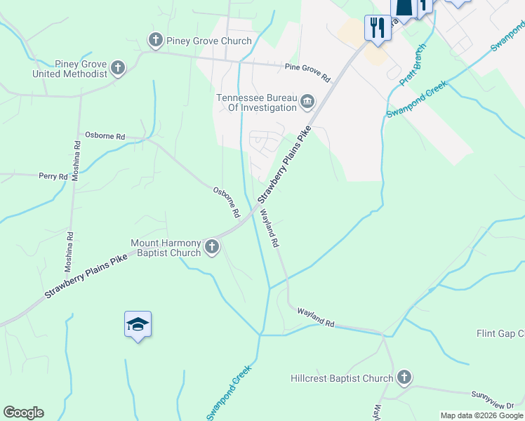 map of restaurants, bars, coffee shops, grocery stores, and more near 1811 Wayland Road in Knoxville