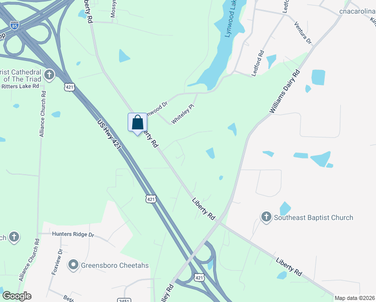 map of restaurants, bars, coffee shops, grocery stores, and more near 4903 Liberty Road in Greensboro