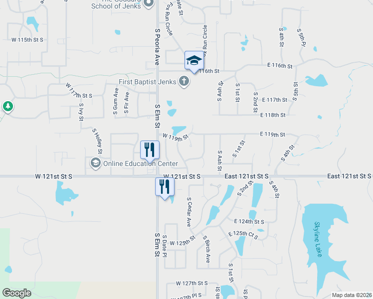 map of restaurants, bars, coffee shops, grocery stores, and more near 310 West 120th Street in Jenks