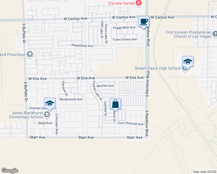 map of restaurants, bars, coffee shops, grocery stores, and more near 7175 Neches Avenue in Las Vegas