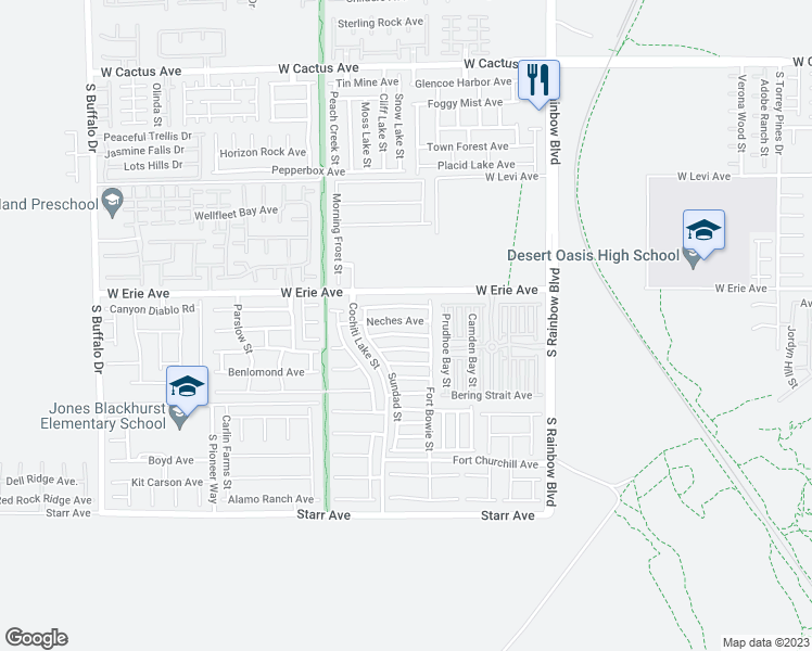map of restaurants, bars, coffee shops, grocery stores, and more near 7175 Neches Avenue in Las Vegas