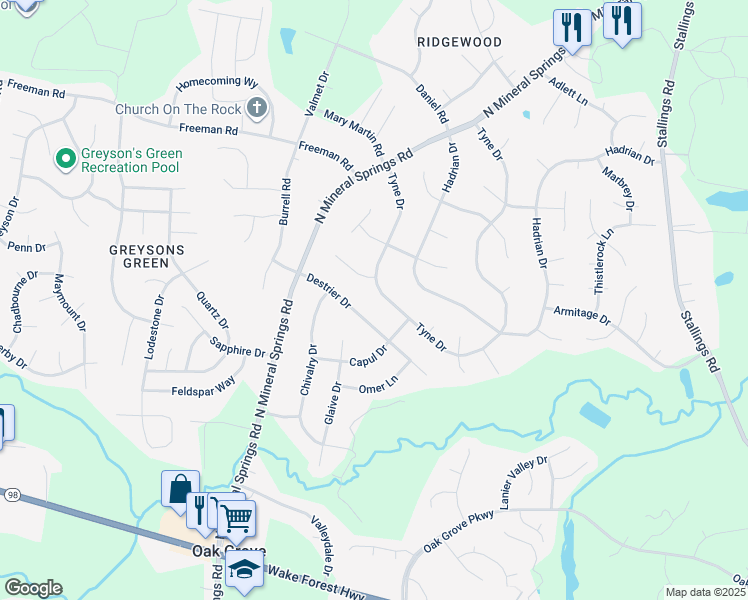 map of restaurants, bars, coffee shops, grocery stores, and more near 4004 Tyne Drive in Durham
