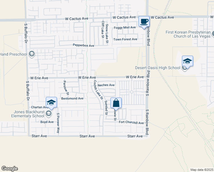 map of restaurants, bars, coffee shops, grocery stores, and more near 7195 Neches Avenue in Las Vegas